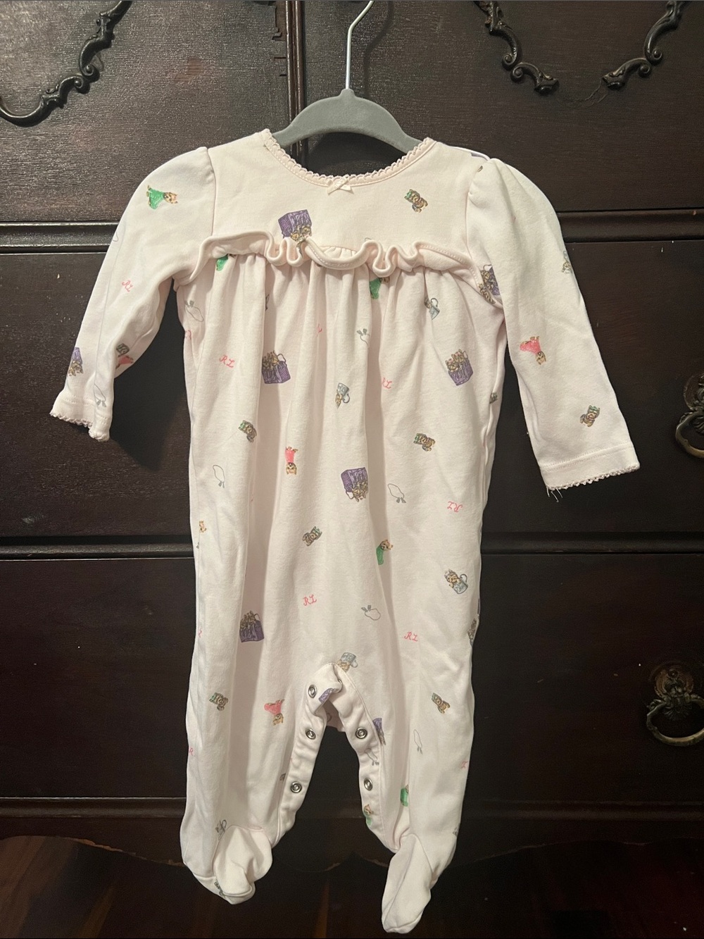 Ralph Lauren Light Pink Printed Baby Footie One-Piece